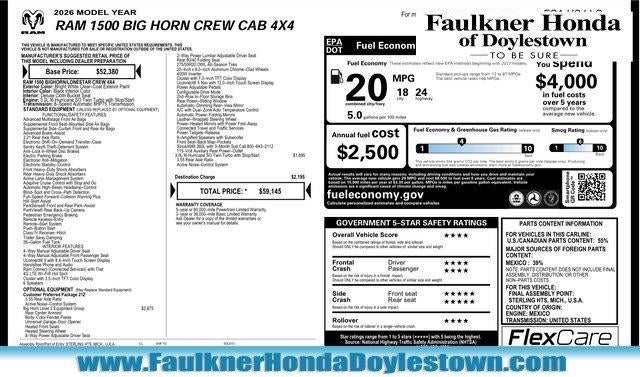 2026 RAM 1500 Big Horn 4x4 Crew Cab 5'7" Box