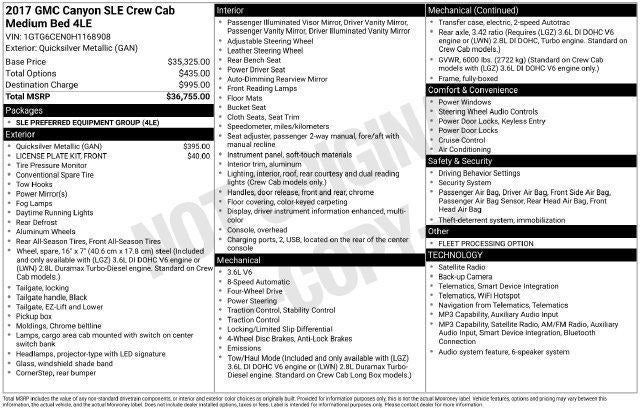 2017 GMC Canyon Crew Cab Short Box 4-Wheel Drive SLE