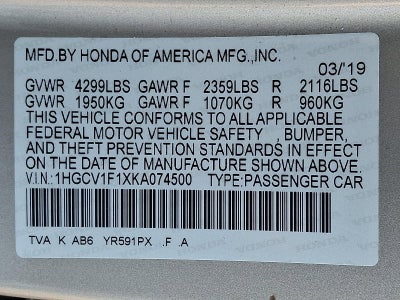 2019 Honda Accord Sedan LX 1.5T CVT