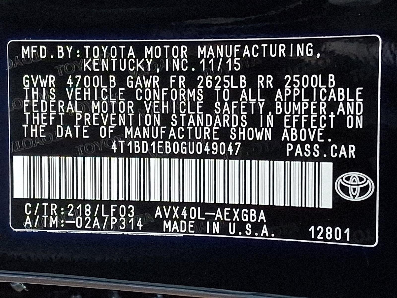 2016 Toyota Avalon Hybrid 4dr Sdn XLE Plus (Natl)