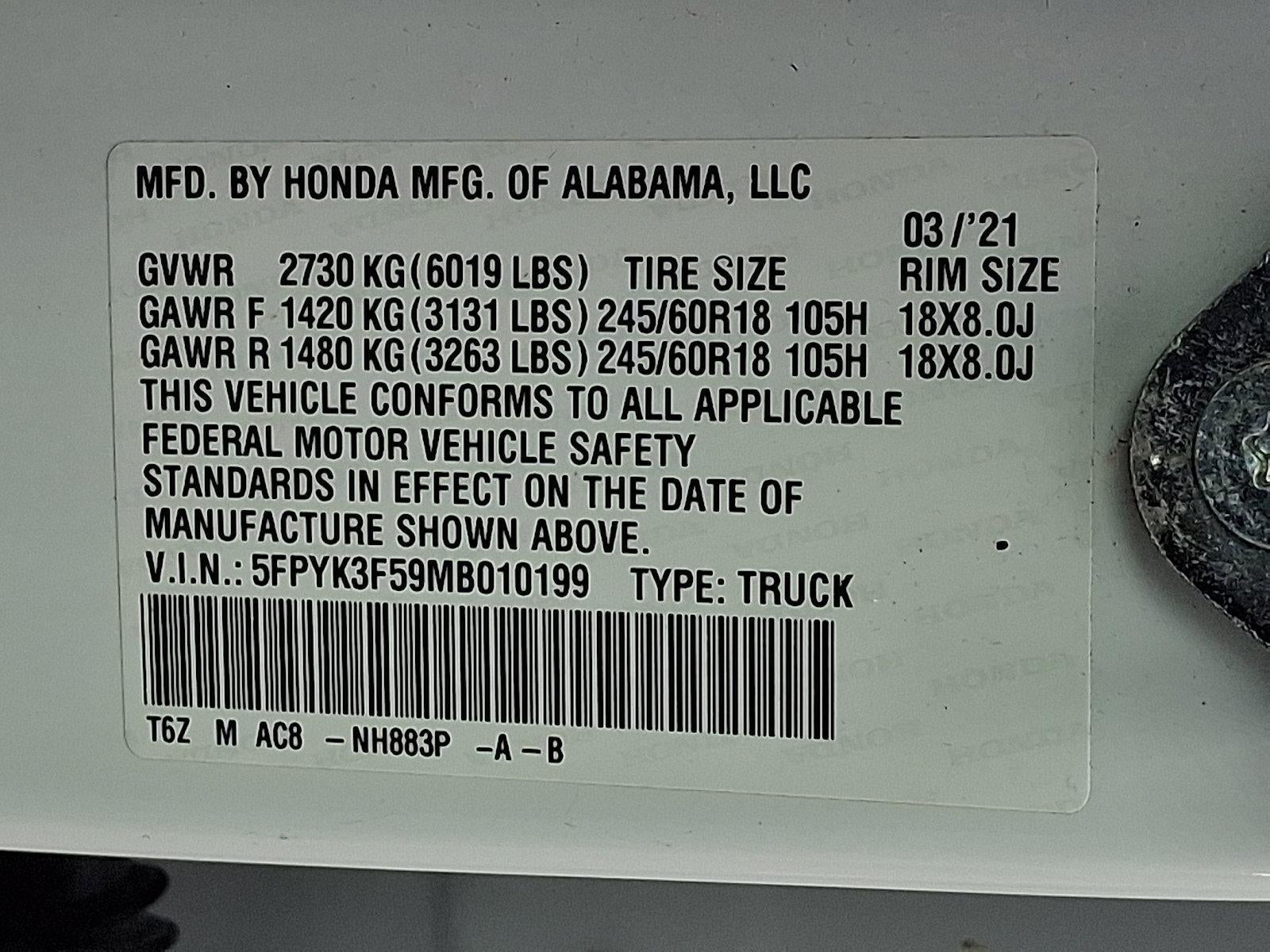 2021 Honda Ridgeline RTL AWD