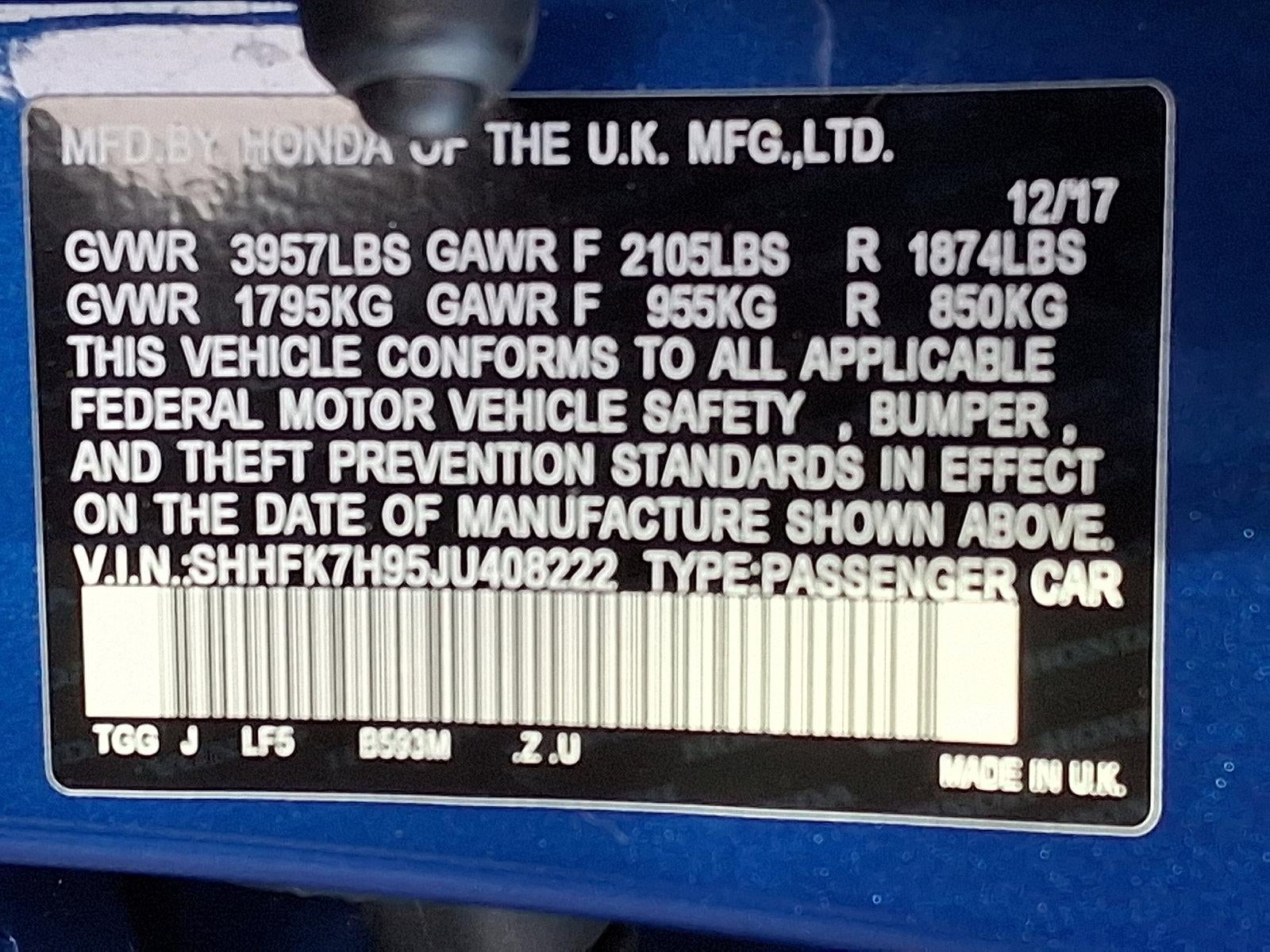 2018 Honda Civic Hatchback Sport Touring CVT