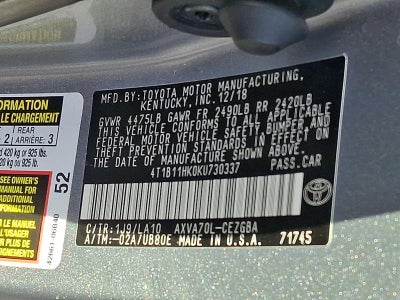 2019 Toyota Camry XLE Auto (SE)