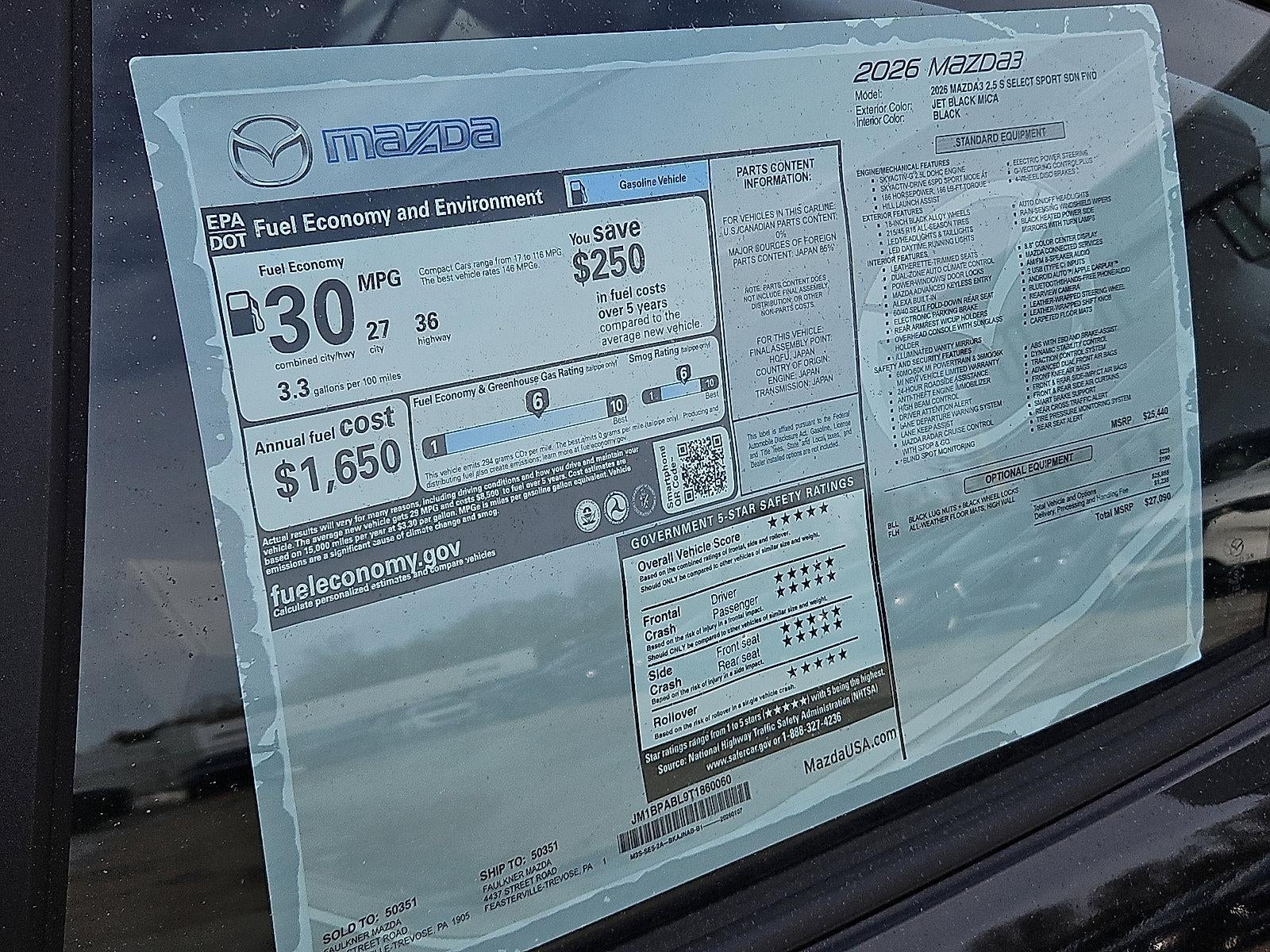 2026 Mazda Mazda3 Sedan 2.5 S Select Sport