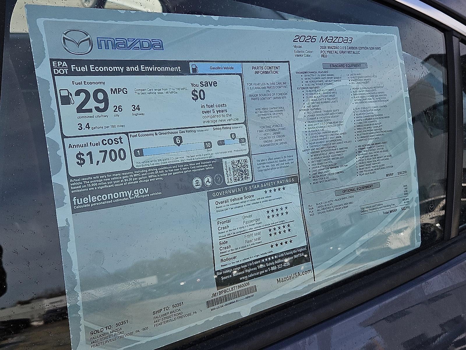 2026 Mazda Mazda3 Sedan 2.5 S Carbon Edition AWD