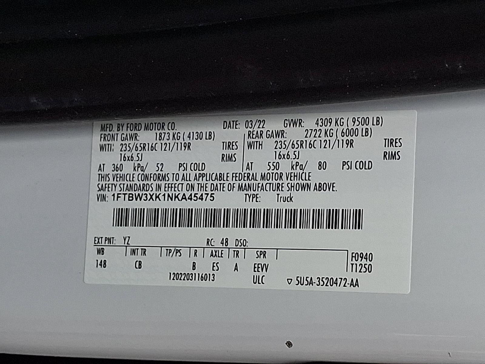 2022 Ford E-Transit Cargo Van T-350 148" EL Hi Rf 9500 GVWR RWD